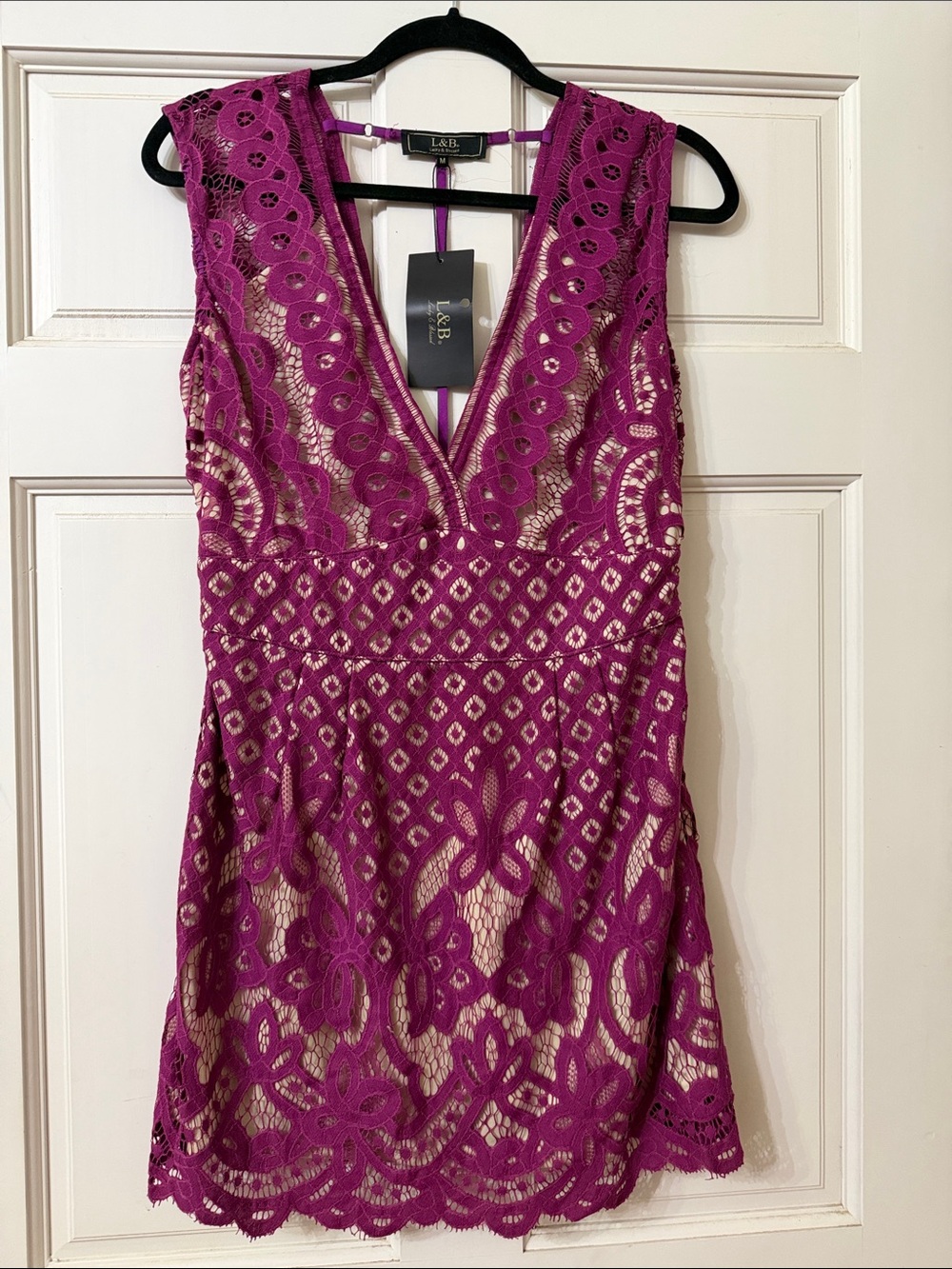 L&B Magenta Lace V-Neck Mini Dress